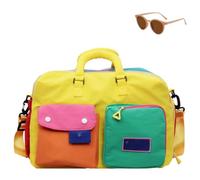 Casual Color Block Overnight Bag,Large Waterproof Travel Duffle with Shoe Compartment,Foldable Lightweight Weekender Tote