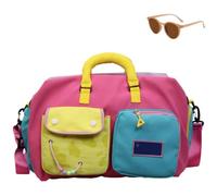 Casual Color Block Overnight Bag,Large Waterproof Travel Duffle with Shoe Compartment,Foldable Lightweight Weekender Tote