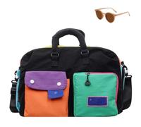 Casual Color Block Overnight Bag,Large Waterproof Travel Duffle with Shoe Compartment,Foldable Lightweight Weekender Tote