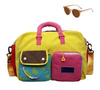 Casual Color Block Overnight Bag,Large Waterproof Travel Duffle with Shoe Compartment,Foldable Lightweight Weekender Tote