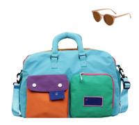 Casual Color Block Overnight Bag,Large Waterproof Travel Duffle with Shoe Compartment,Foldable Lightweight Weekender Tote