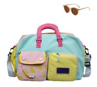 Casual Color Block Overnight Bag,Large Waterproof Travel Duffle with Shoe Compartment,Foldable Lightweight Weekender Tote