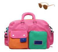 Casual Color Block Overnight Bag,Large Waterproof Travel Duffle with Shoe Compartment,Foldable Lightweight Weekender Tote