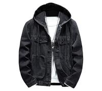 Casual Denim Giacche Con Cappuccio Uomini Hip-hop Streetwear Inverno Cotone Classico Jeans Cappotti Maschile Giacca, Nero , XL