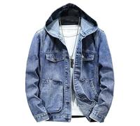 Casual Denim Giacche Con Cappuccio Uomini Hip-hop Streetwear Inverno Cotone Classico Jeans Cappotti Maschile Giacca, Azzurro, XL