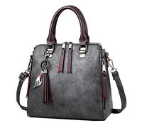 Casual Donne Moda Ragazze Retro Solido Gatto Fringe Spalla Zip Tote Borse Da Uomo Borse A Tracolla, Grigio, Taglia unica