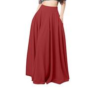 Casual Gonna da donna a vita alta vestito, Petticoat Nuove donne alla moda ampia casual lunga gonna a pieghe tinta unita gonna elastica in vita gotica con, A1-rosso, M
