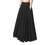Casual Gonna da donna a vita alta, vestito, Petticoat Nuove donne alla moda ampia casual lunga gonna plissettata solida, gonna in vita elastica, gonna dritta a metà lunga, A1-le nero, L