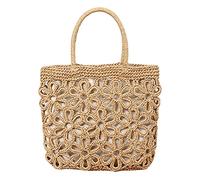 Casual Paglia Hollow Donne Borsa in Vimini Tessuto Borsa a Tracolla Estate Borsa in Rattan Grande Capacità Tote Borsa, marrone, Taglia unica