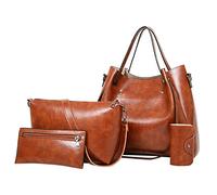 Casual Reto Fashion - Borsa a mano da donna, in pelle, 4 pezzi, con coperchio, marrone, taglia unica