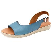 Casual Sandali da donna in pelle con zeppa, Blu jeans, 37 EU