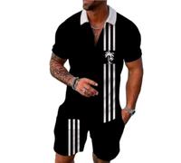 Casual Set Uomo Tendenza all-Match 2 Pezzi Shirt Set Manica Corta Temperamento Moda Poloshirt Uomo Classic Bavero Sciolto T-Shirt Pantaloncini Set Uomo AA-31 XL