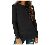 Casual Solido Scollo Lungo Maniche Top Rotondo T-shirt Colore Manica Lunga Camicetta Donne Top Argento Donne, Nero , M