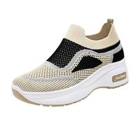 Casual Summer Thick Soled Comfort Sneakers Soft Breathable Mesh Walking Shoes with Hidden Height Increase (Yellow, 36)