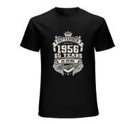 Casual T-Shirt Born in September 1956 65 Years of Being Awesome Big Size Cotton Crewneck Short Sleeves for Men Black M
