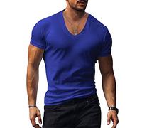 Casual T-Shirt Uomo Scollo V Manica Corta Basic T-Shirt semplicità Comodo Tinta Unita T-Shirt Uomo Sciolto Traspirante Sportive T-Shirt Estate all-Match Corsa Shirt Uomo H-Royal Blue XL