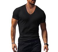 Casual T-Shirt Uomo Scollo V Manica Corta Basic T-Shirt semplicità Comodo Tinta Unita T-Shirt Uomo Sciolto Traspirante Sportive T-Shirt Estate all-Match Corsa Shirt Uomo A-Black XL