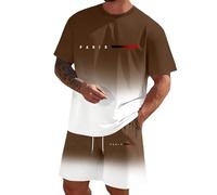 Casual Tuta da uomo comoda, girocollo con coulisse, per il tempo libero, streetwear, grafica, scritta in due pezzi, maniche corte, maglietta e pantaloncini oversize, per tutti i giorni, Stil-u03