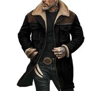 Casual Vintage Faux Suede Trench Coat Per Uomo, Mens Imbottito Giacche In Pelle Pile Sherpa Foderato Lungo Trench Cappotti Giacca A Vento Faux Shearling Pelle di Pecora Bomber Giacca Vintage Elegante