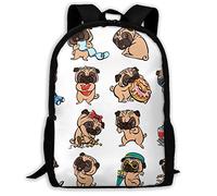 Casual Zaino Universita Pug Dog Rucksack Stampa 3D Borse Da Scuola Per Escursionismo, Trekking, Studenti, 42X32X14Cm