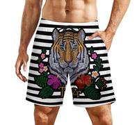 Casuale Pantaloncini da Spiaggia Tiger Head Tropic Flower Print Calzoncini da Nuotata Uomo con Fodera A Rete Pantaloncini Sportivi per Nuoto Piscina Surf XL