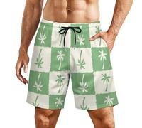 Casuale Pantaloncini Spiaggia Palm Tree Check Print Swim Shorts Uomo Leggeri Pantaloncini Mare per Nuoto Piscina Vacanza L
