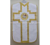 Casula Agnus Dei Bianca Fiddleback E Set Di Messa, Nuova