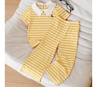 Casuvi 2 pezzi/Set Maglietta a maniche corte con colletto polo a righe + Pantaloni a gamba larga in maglia per ragazze giovani, stile casual americano retrò estivo, ritorno a scuola 6Y,7Y,4Y,5YA stris