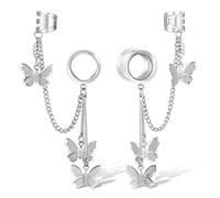 Casvort 2 clip a doppio svasato a forma di farfalla, orecchini pendenti da tunnel calibri barella, gioielli per il corpo (0 g-5/8 ''), METALLO, arenaria,