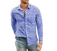 Caswynlife Camicia casual button-down a maniche lunghe scozzese da uomo | Tessuto traspirante, regolare per adattarsi agli spostamenti quotidiani, morbido materiale elasticizzato per primavera e