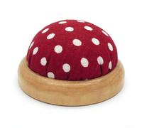 Caswynlife Puntaspilli retrò mezzo rotondo con base in legno | Supporto per aghi da cucito e cucito, stile vintage, in cotone, per artigiani