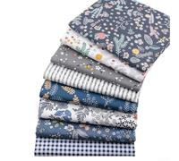 Caswynlife Set di tessuti in cotone floreale grigio navy per patchwork | Panno da cucito fai da te per artigianato, materiale per la creazione di bambole Tilda e album di ritagli
