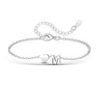 Casxyue Bracciale Donna Ragazza Argento 925 Bracciale Iniziale con Ciondolo Cuore e Lettera A-Z Gioielli Donna Regalo Natale Compleanno (M)