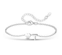 Casxyue Bracciale Donna Ragazza Argento 925 Bracciale Iniziale con Ciondolo Cuore e Lettera A-Z Gioielli Donna Regalo Natale Compleanno (T)