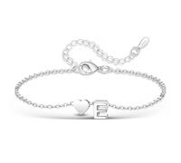 Casxyue Bracciale Donna Ragazza Argento 925 Bracciale Iniziale con Ciondolo Cuore e Lettera A-Z Gioielli Donna Regalo Natale Compleanno (E)