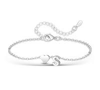 Casxyue Bracciale Donna Ragazza Argento 925 Bracciale Iniziale con Ciondolo Cuore e Lettera A-Z Gioielli Donna Regalo Natale Compleanno (S)