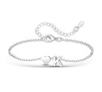 Casxyue Bracciale Donna Ragazza Argento 925 Bracciale Iniziale con Ciondolo Cuore e Lettera A-Z Gioielli Donna Regalo Natale Compleanno (K)