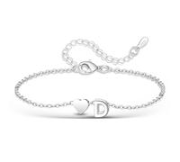 Casxyue Bracciale Donna Ragazza Argento 925 Bracciale Iniziale con Ciondolo Cuore e Lettera A-Z Gioielli Donna Regalo Natale Compleanno (D)
