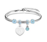 Casxyue Braccialetti da donna con ciondolo a forma di iniziale, in argento, con lettere dalla A alla Z, ciondolo a forma di cuore, gioielli per compleanni, regali di Natale per donne e ragazze, 2cm