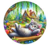 Cat 1000 Pezzi Di Puzzle Rotondo Classico Cute Pet Jigsaw Regali Antistress Per Adulti E Bambini 1000pcs (67.5x67.5cm)