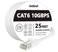 Cat 6 Ethernet Cable 25 ft White Flat - Solid Internet Network Lan patch cord - Cat6 High Speed Computer wire With clips & Rj45 Connectors for Router, modem, PS, Xbox- faster than Cat5e/Cat5-25 feet