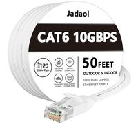 Cat 6 Ethernet Cable 50 ft White - Flat Internet Network Lan patch cords - Solid Cat6 High Speed Computer wire With clips& Snagless Rj45 Connectors for Router, modem - faster than Cat5e/Cat5-50 feet