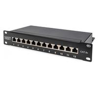CAT 6A Patch Panel, shielded,12-Port label field, 1U, 10" rack mount, black RAL 9005