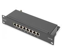 CAT 6A Patch Panel, shielded,8-Port 1U, 10" rack mount, black RAL 9005