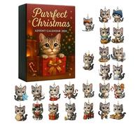 Cat Advent Calendars 2025, 24 Days Christmas Countdown Advent Calendars with 2D Flat Acrylic Cat Ornament for Adults Kids