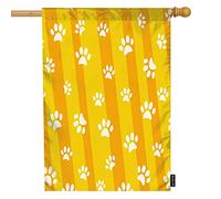 Cat And Dog Footprints Welcome House Flag, Animal Pet Kitty Puppy Paw Yellow Stripes Icon Large Garden Flags 28x40 Inch Yard Flag Banner Portico Bandiere per Patio Prato Villa Park Outdoor Decor