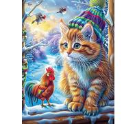Cat And Rooster in Garden Rompicapo 1000 Pezzi Per Regalo Di Battesimo Cartone Spesso Per Bambini Wild Animals Fantasy Fairy Tale Tema Baby Per Attività Educativa Con Confezione Regalo Da Passatempo 5