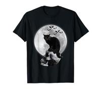 Cat And Skull Moon Gothic Graphic Scary Halloween Maglietta