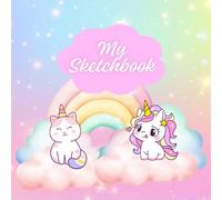 Cat and Unicorn Pink Rainbow Sketchbook: 8.25 x 8.25 Square Size | 100 Blank Pages With Cute Rainbow Design On Each Page: Notebook for Girls and Women ... Pages for Sketching, Drawing or Journaling