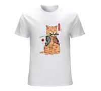 Cat Anime Samurai Sword Men T-Shirt White Unisex Tops Casual Tee XL